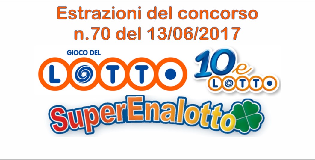 Estrazioni del Lotto, Superenalotto e 10eLotto di oggi 13 giugno 2017 n.70