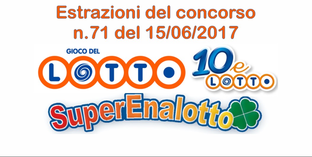 Estrazioni del Lotto, Superenalotto e 10eLotto di oggi 15 giugno 2017 n.71